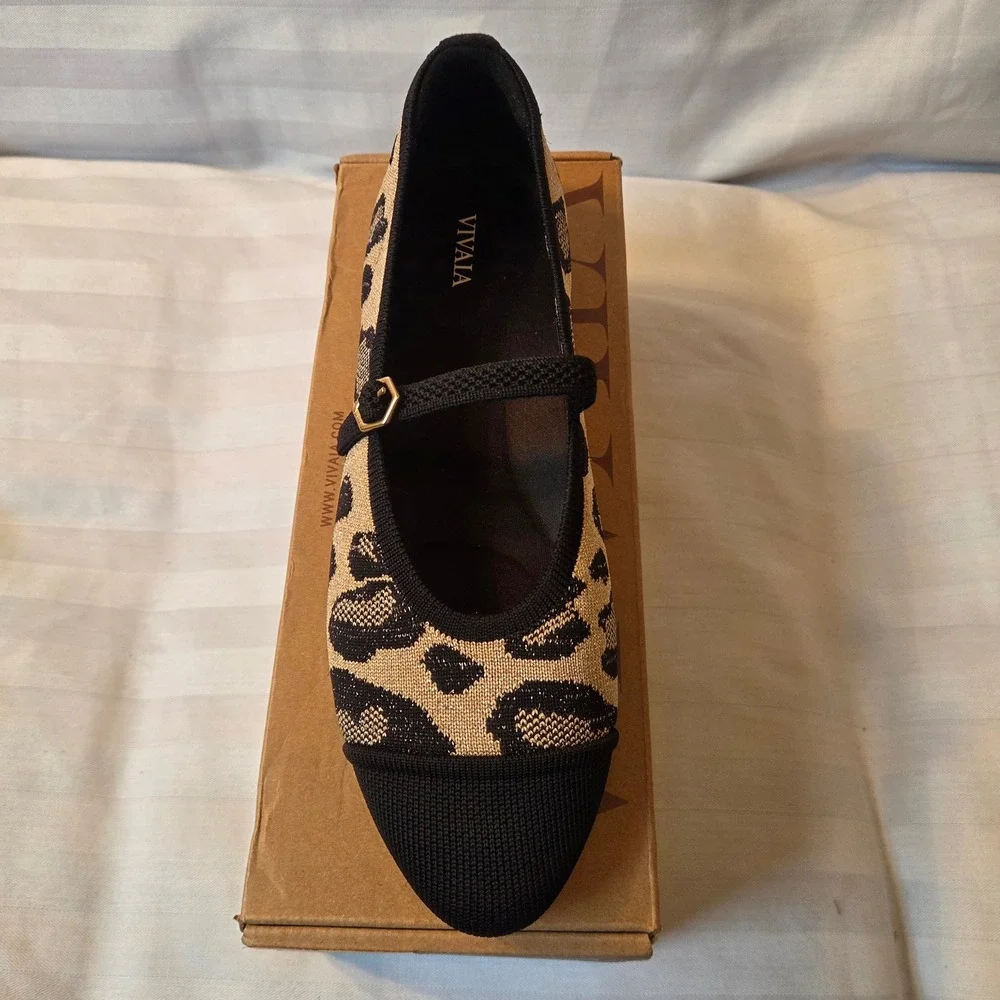 VIVAIA Tamia Metallic Leopard Almond Toe Mary Jane Flats EU 39.5 US 8.5 NEW